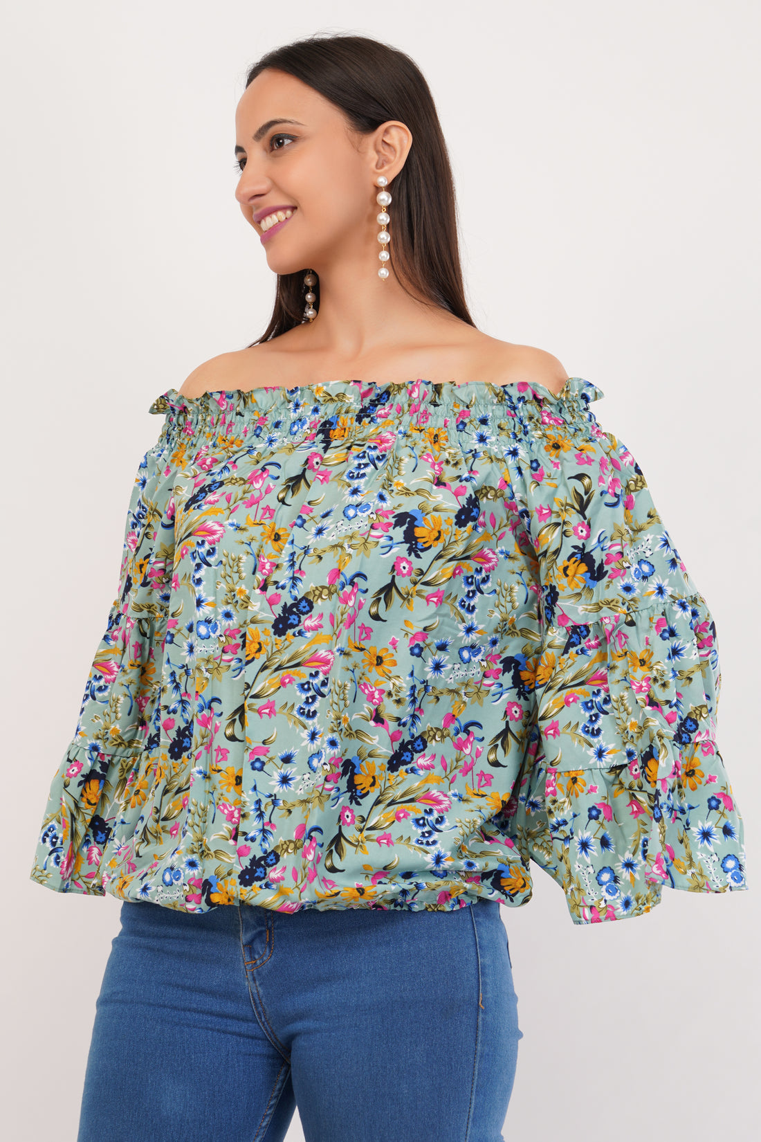 Strawberry Xpress Women's Printed Crepe Off-Shoulder Top